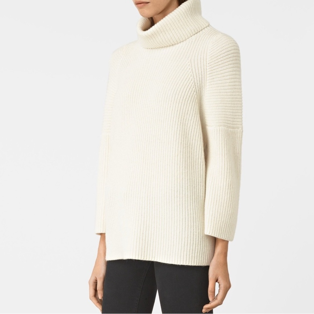 All Saints Womens Sweater Jago Roll Neck Ivory Alpaca Chunky Knit Jumper Small